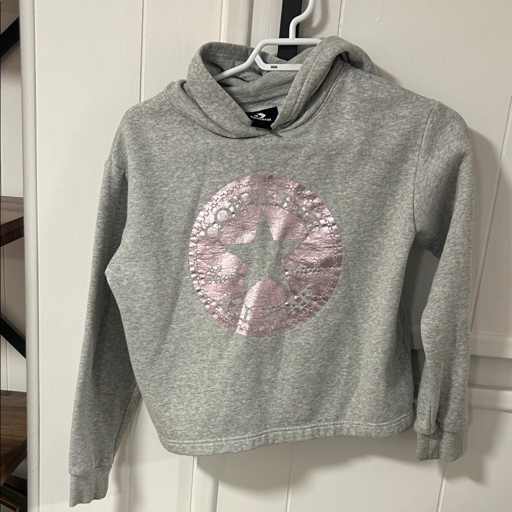 Gray Hoodie with Pink Star Design